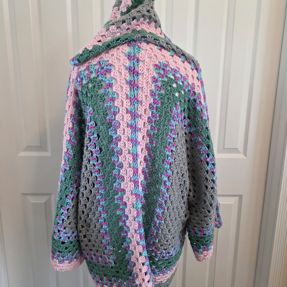Handmade Crochet Hooded Cardigan Boho Granny Sq Oversized Chunky Knit Festival - Picture 4 of 13